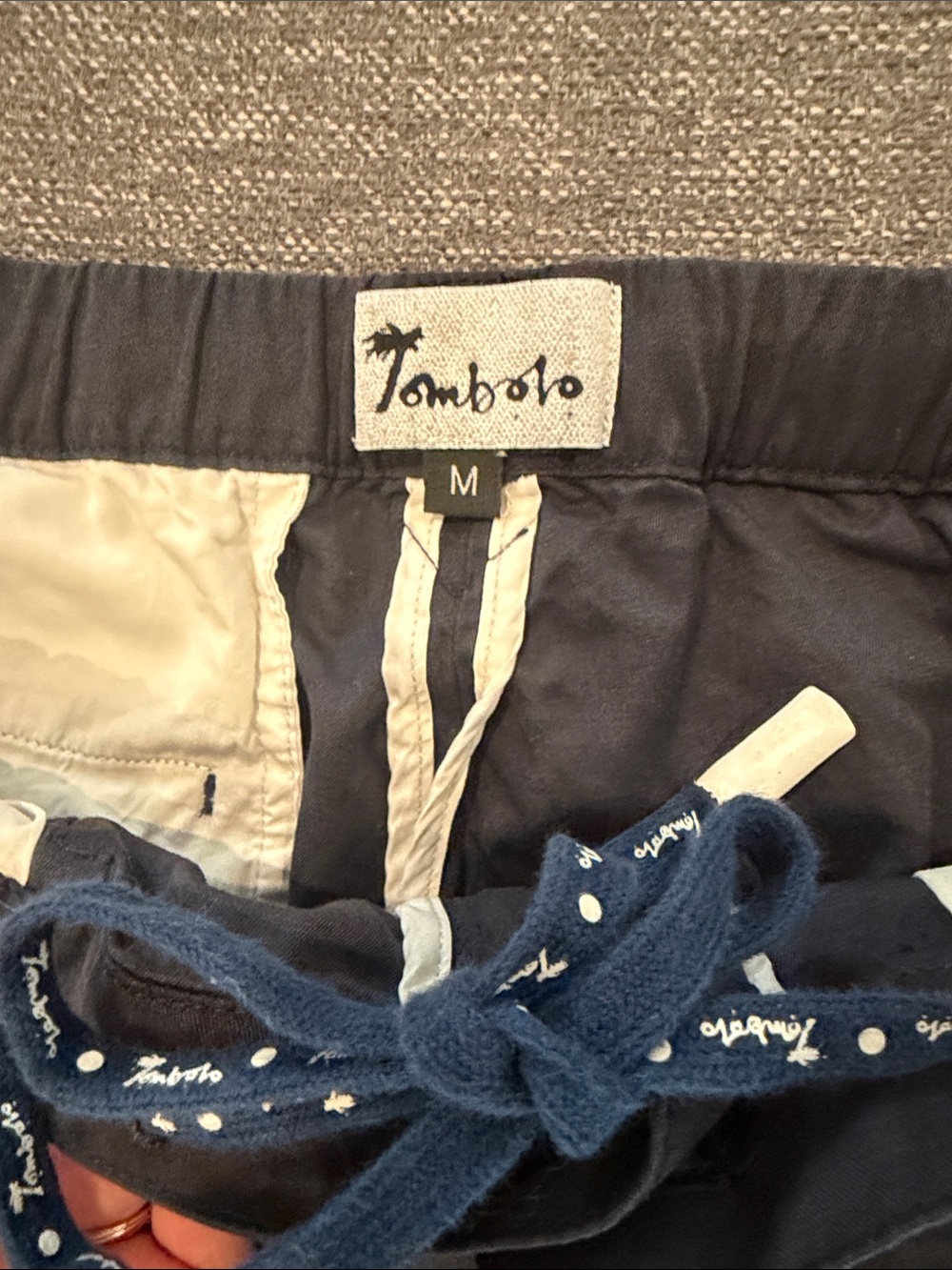 Men’s Tombolo Travel Pants: Navy Chinos with White Side Piping, adjustable ankle - Picture 2 of 3